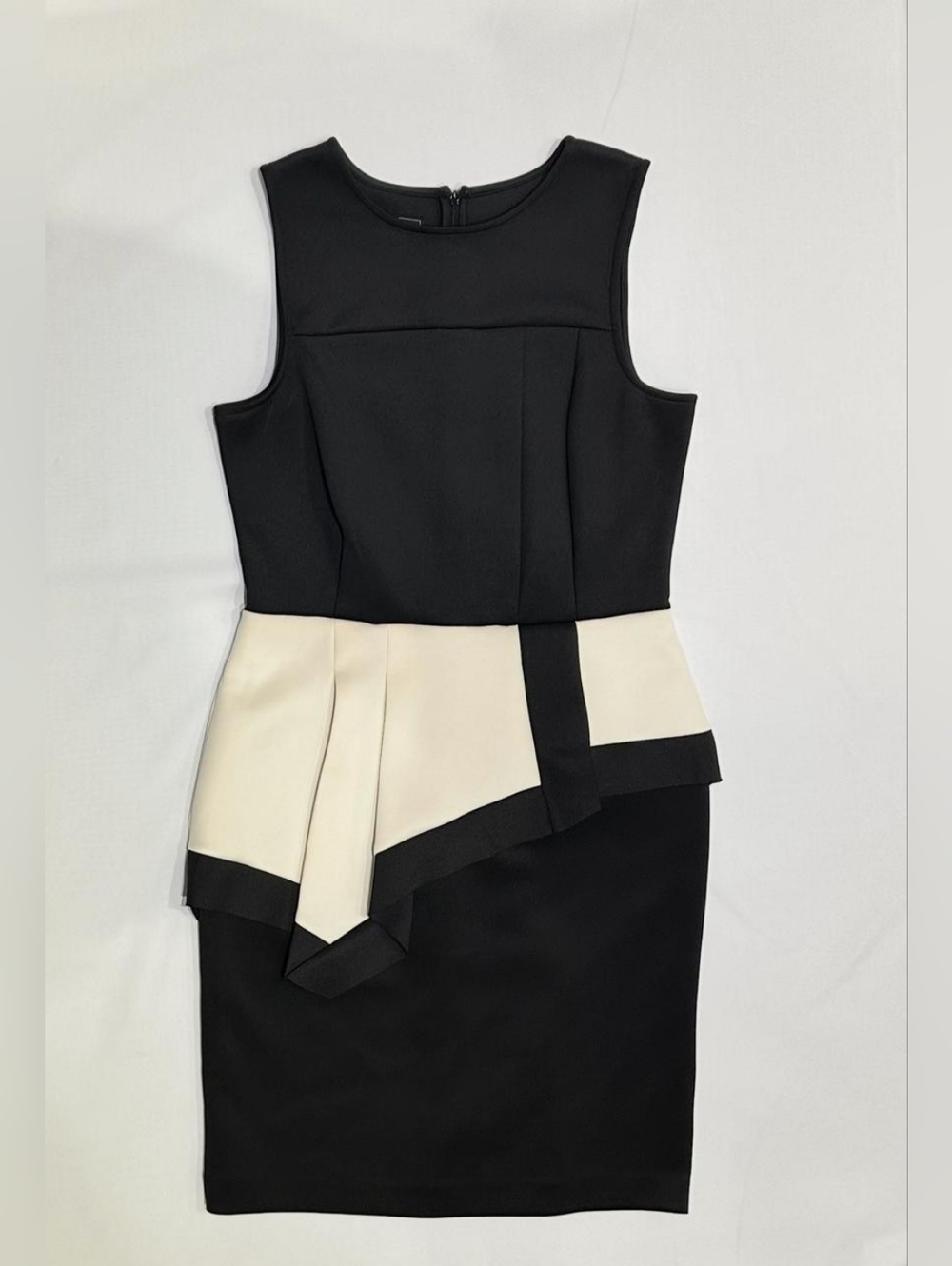Elegant Dress Metaphor Black and Cream Peplum Midi Dress
